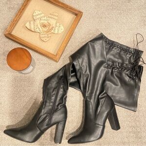 Thigh High Lace Up Leather Boots